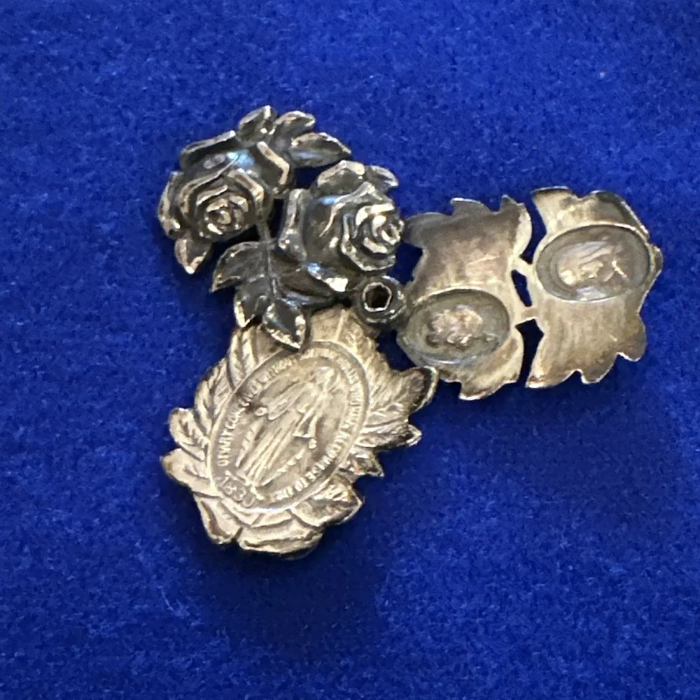 RARE 925 Sterling Antique Rose St. Mary & St. Christopher Oxidized Slide Pendant